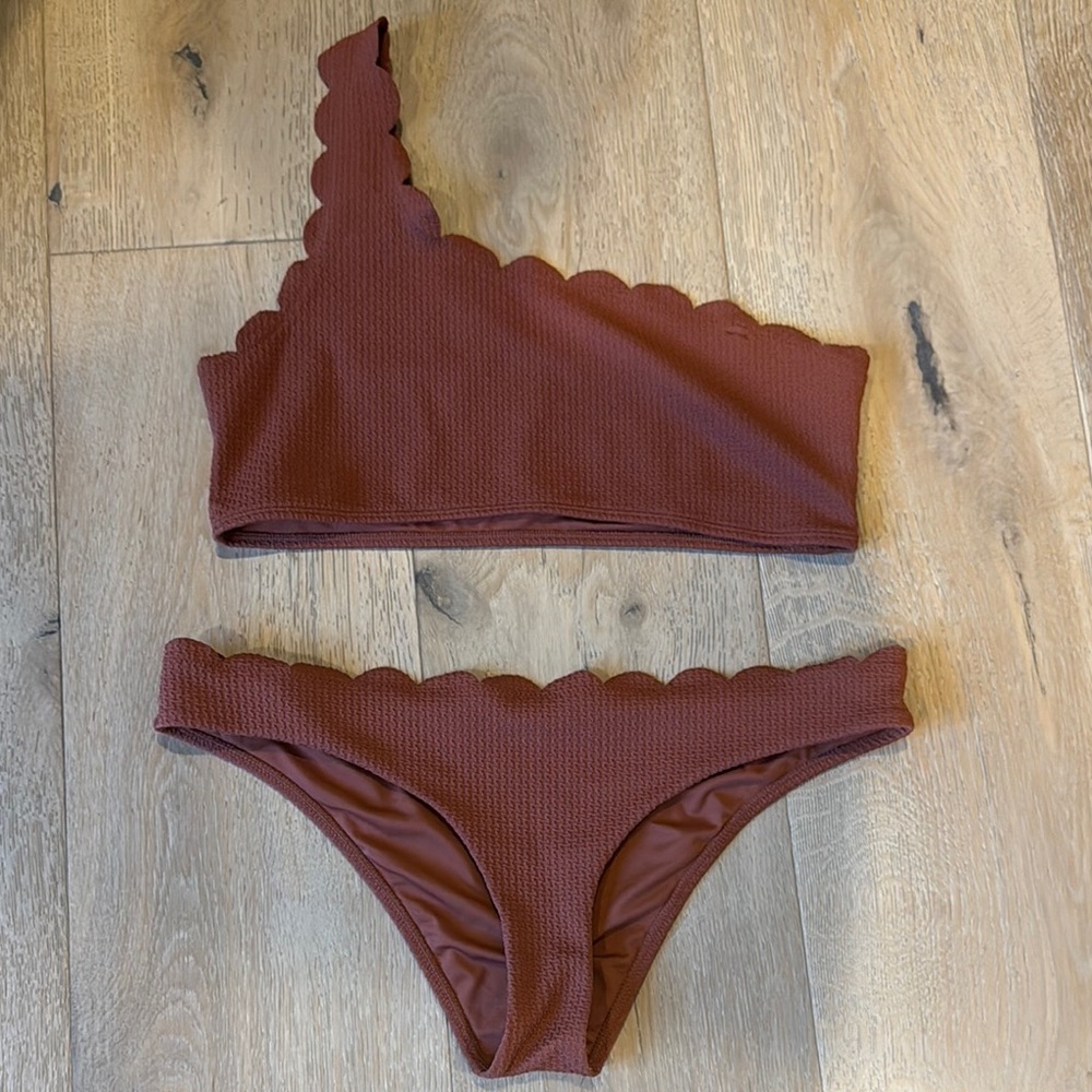Topshop Brown Asymmetrical Bikini Set
